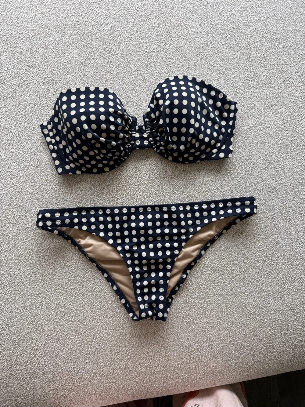 J. Crew Navy and White Polka Dot Strapless Underwire Bikini